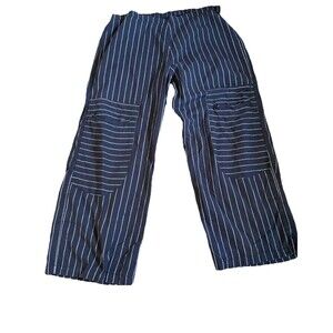 TULIP  Brand Women’s Size Medium Navy Blue Striped Wide Leg Pants Pockets